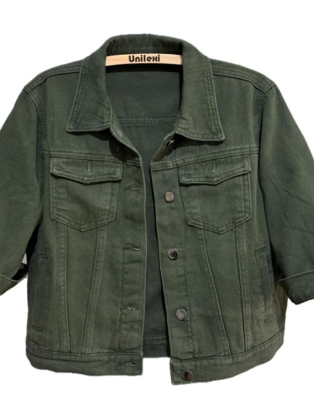 Women's 3/4 Sleeve Colored Cropped Denim Jacket Light Wash Short Jean Jacket Tru
